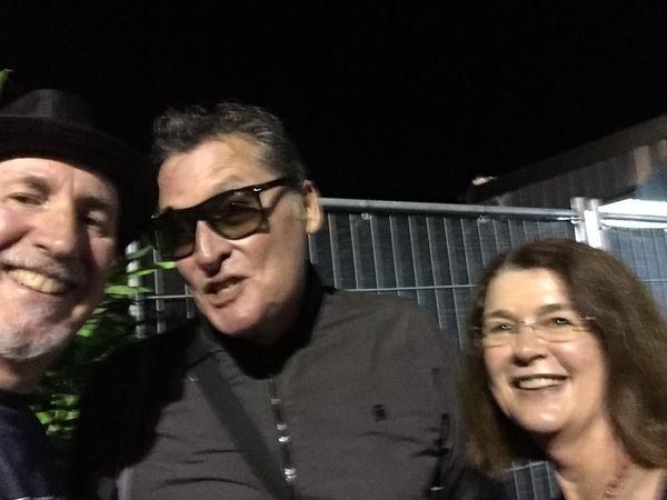 Backstage picture Australian fan Wayne Flanagan meeting the band members on August 03 2019 Steenwijkerwold Holland